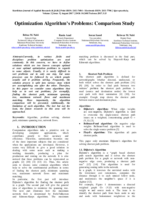 (PDF) Optimization Algorithm’s Problems: Comparison Study