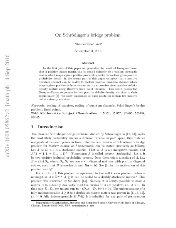 (PDF) On Schrödinger's bridge problem