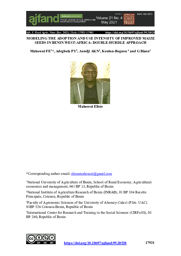 (PDF) Modeling the adoption and use intensity of improved maize seeds ...