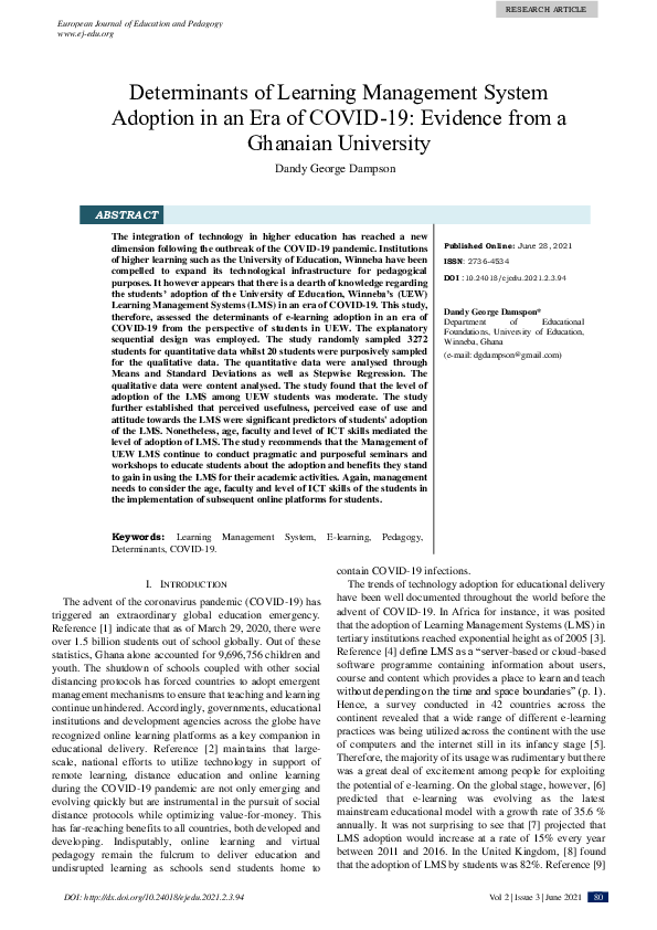 (PDF) Determinants of Learning Management System Adoption in an Era of ...