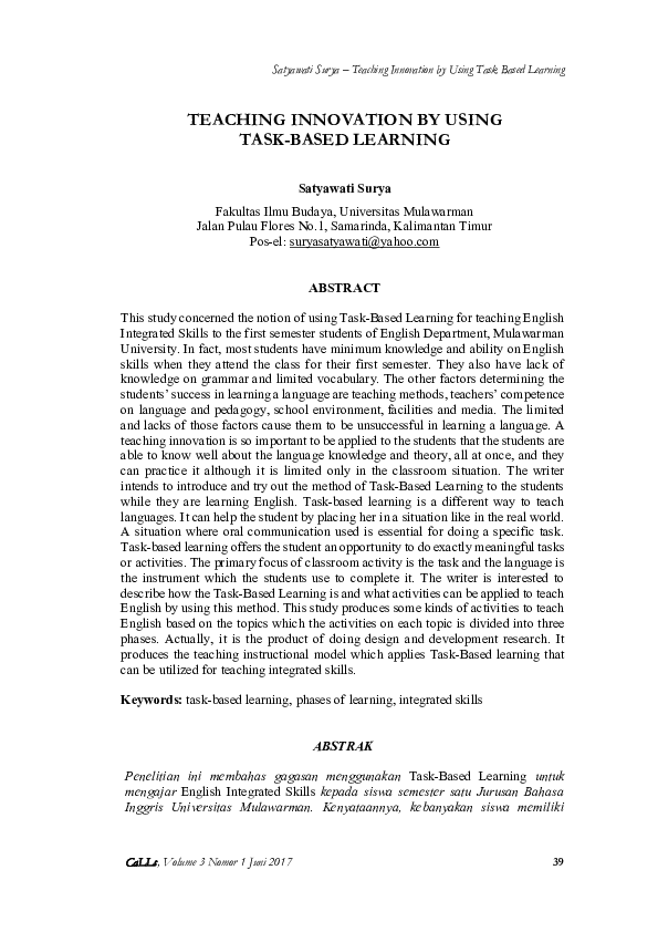 (PDF) Teaching Innovation by Using Task Based Learning