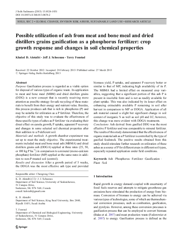 (PDF) Possible utilization of ash from meat and bone meal and dried distillers grains
