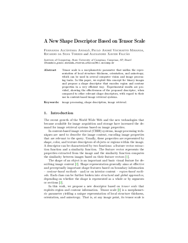 (PDF) A new shape descriptor based on tensor scale