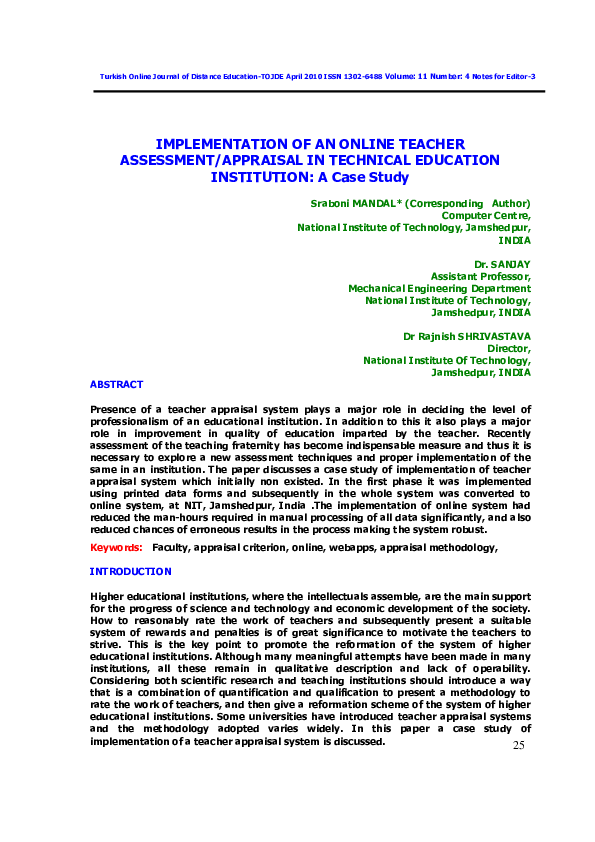 (PDF) IMPLEMENTATION OF AN ONLINE TEACHER ASSESSMENT/APPRAISAL IN ...