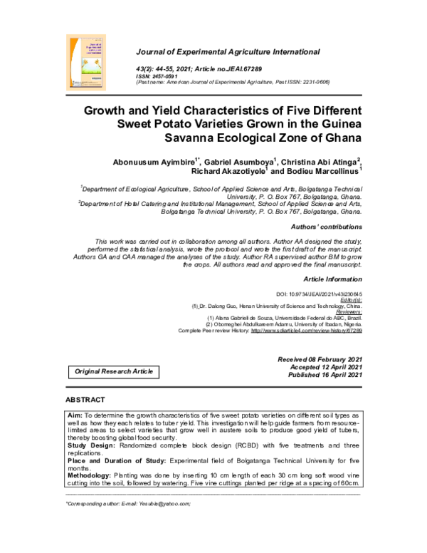 (PDF) Growth and Yield Characteristics of Five Different Sweet Potato ...