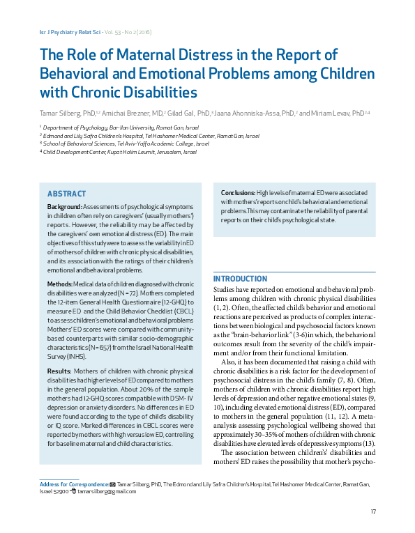 (PDF) The Role of Maternal Distress in the Report of Behavioral and ...