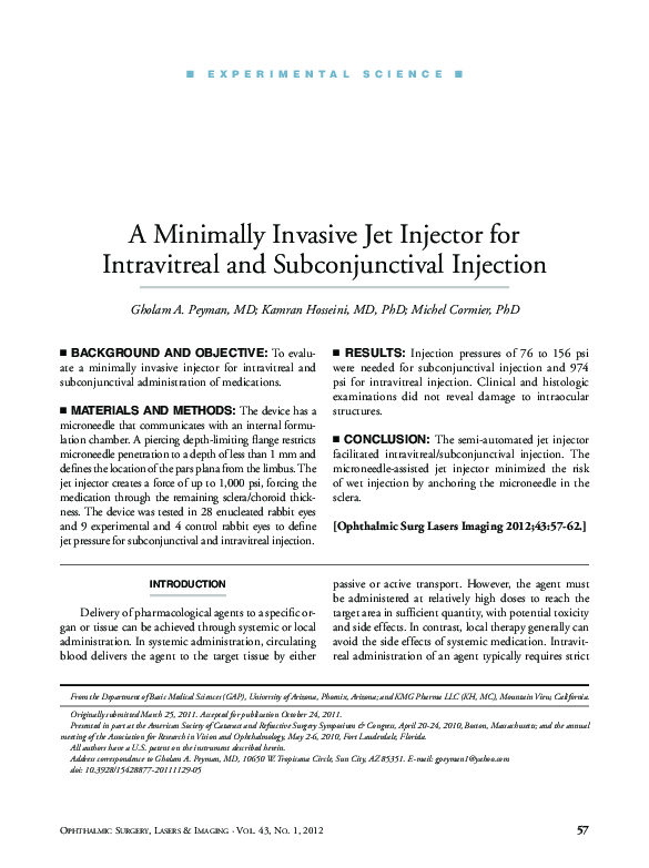 (PDF) A Minimally Invasive Jet Injector for Intravitreal and