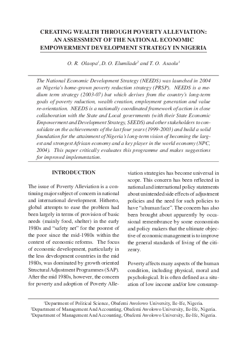 (PDF) Creating Wealth Through Poverty Alleviation: An Assessment of the ...