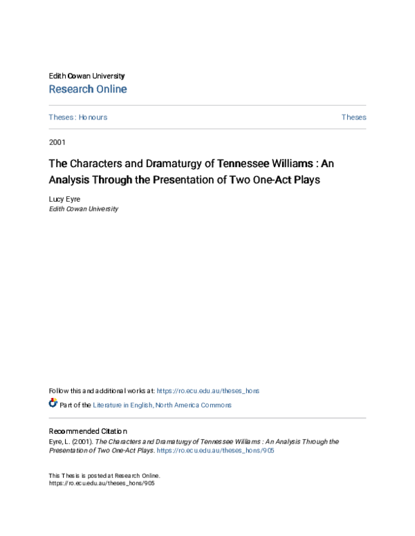 (PDF) The Characters and Dramaturgy of Tennessee Williams : An Analysis ...