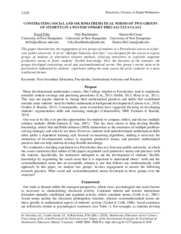 (PDF) Constrasting social and sociomathematical norms of two groups of ...