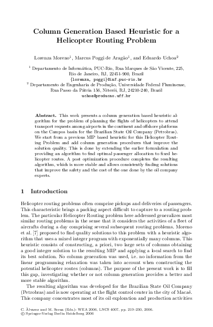 (PDF) Column Generation Based Heuristic for a Helicopter Routing Problem