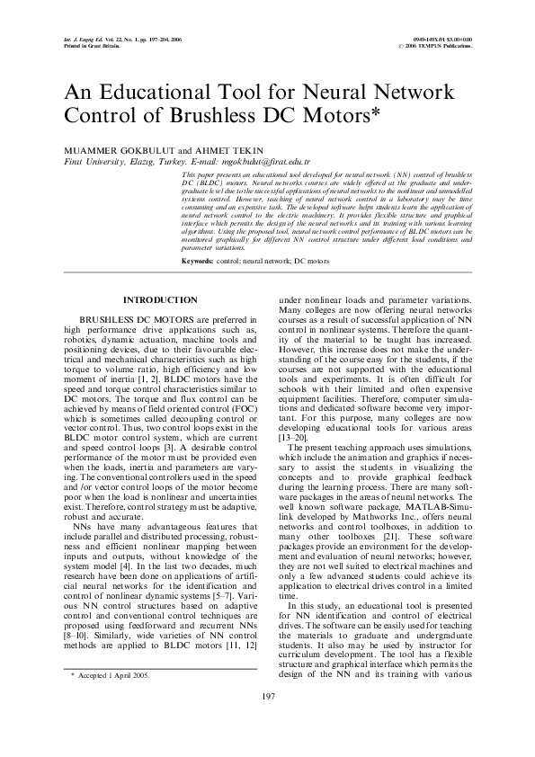 (PDF) An Educational Tool for Neural Network Control of Brushless DC Motors