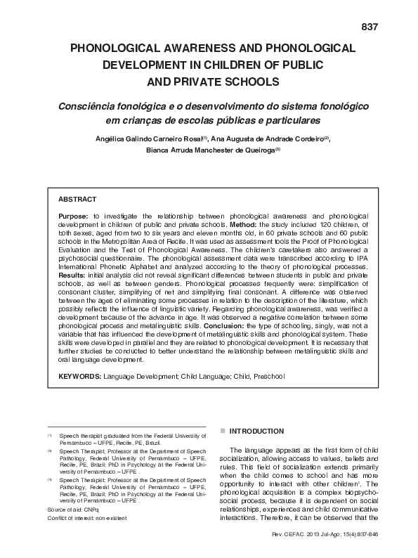 (PDF) Phonological awareness and phonological development in children ...