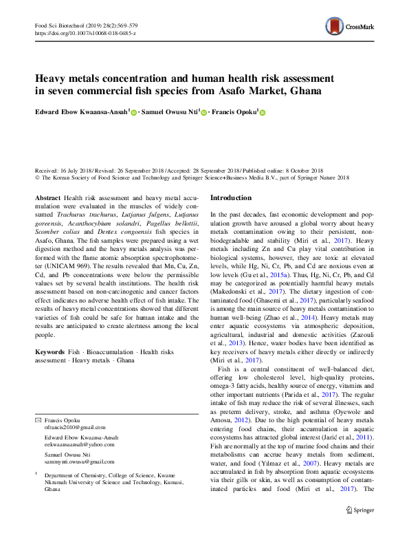 (PDF) Heavy metals concentration and human health risk assessment in ...