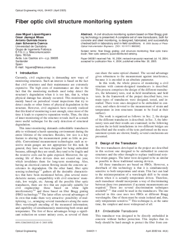 (PDF) Fiber optic civil structure monitoring system