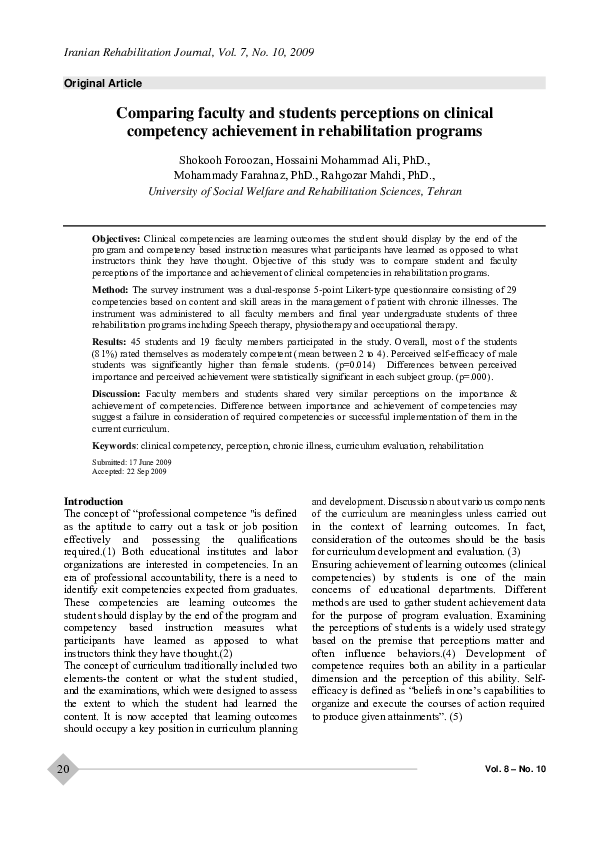 (PDF) Comparing faculty and students perceptions on clinical competency ...