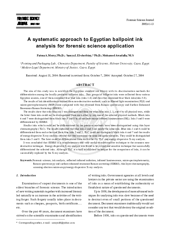 (PDF) A Systematic Approach to Egyptian Ballpoint Ink Analysis for ...