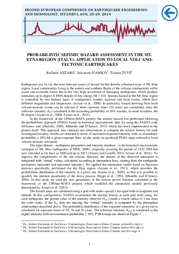 (PDF) Probabilistic seismic hazard assessment in the Mt. Etna region ...