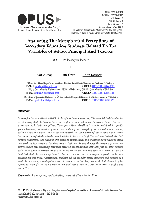 (PDF) Analyzing The Metaphorical Perceptions of Secondary Education ...