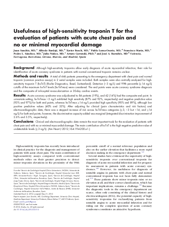 (PDF) Usefulness of high-sensitivity troponin T for the evaluation of ...
