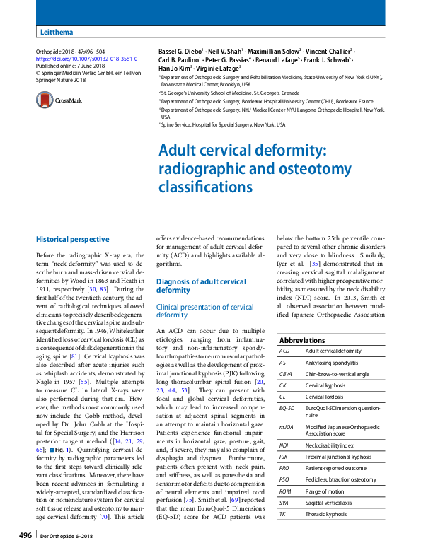 (PDF) Adult cervical deformity: radiographic and osteotomy classifications