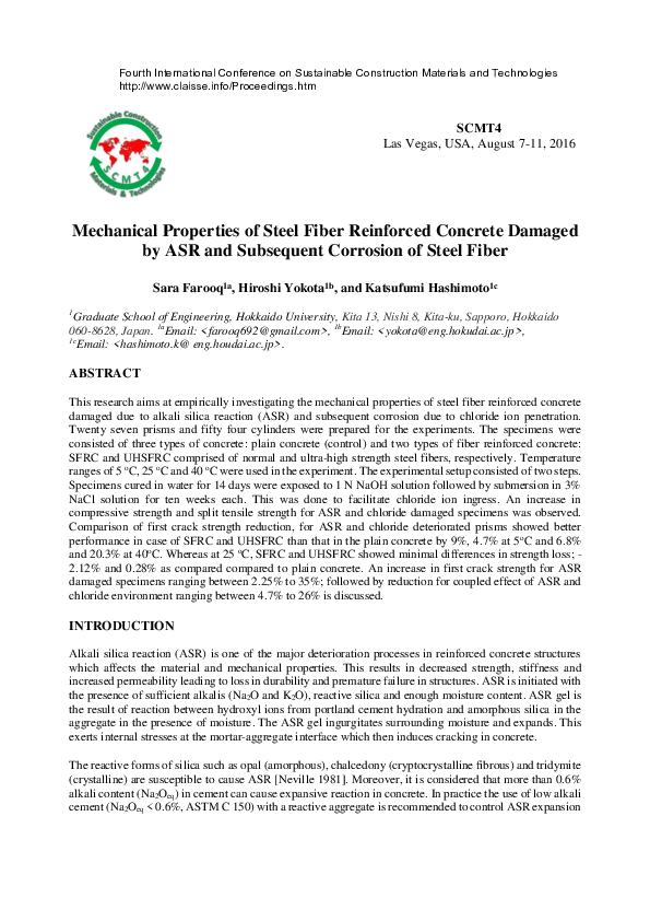 (PDF) Mechanical Properties of Steel Fiber Reinforced Concrete Damaged ...
