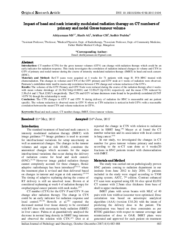 (PDF) Impact of head and neck intensity modulated radiation therapy on ...