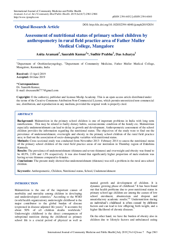 (PDF) Assessment of nutritional status of primary school children by ...