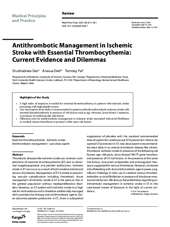 (PDF) Antithrombotic Management in Ischemic Stroke with Essential ...