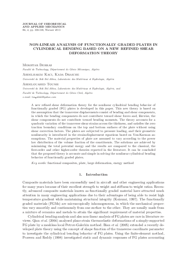 (PDF) Non-linear analysis of functionally graded plates in cylindrical ...