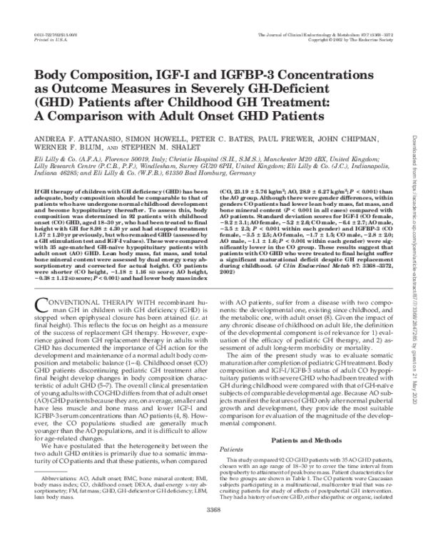 (PDF) Body composition, IGF-I and IGFBP-3 concentrations as outcome ...