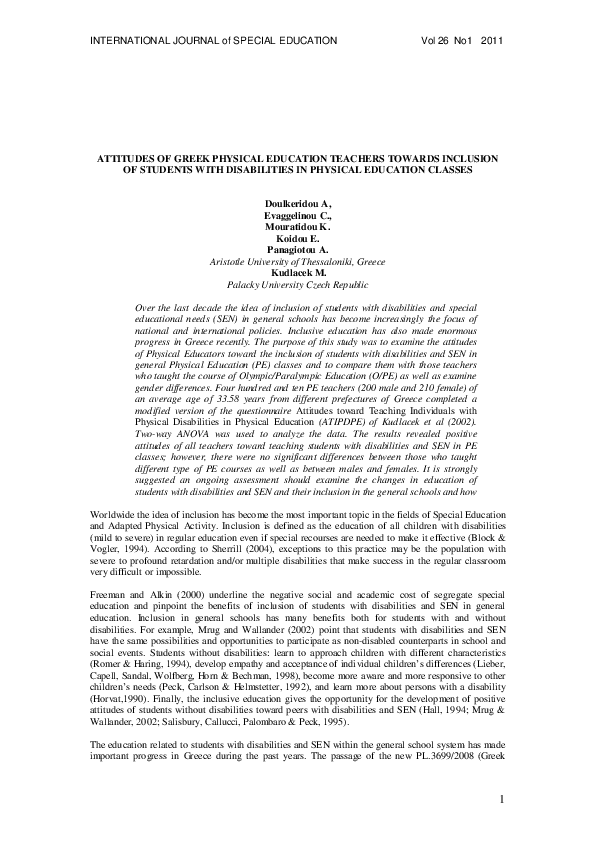 (PDF) Attitudes of Greek Physical Education Teachers Towards Inclusion ...