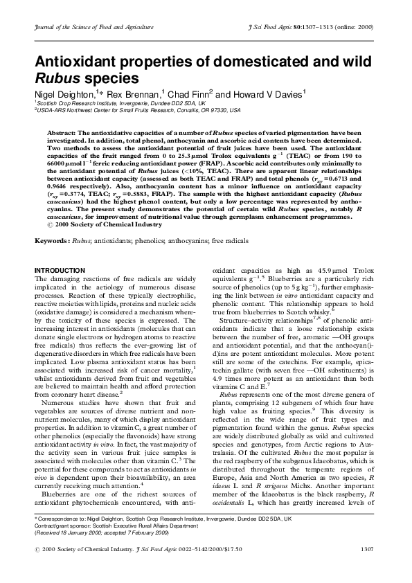 (PDF) Antioxidant Properties of Wild and Domesticated Rubus Species