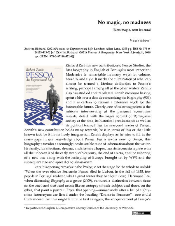 pessoa an experimental life by richard zenith