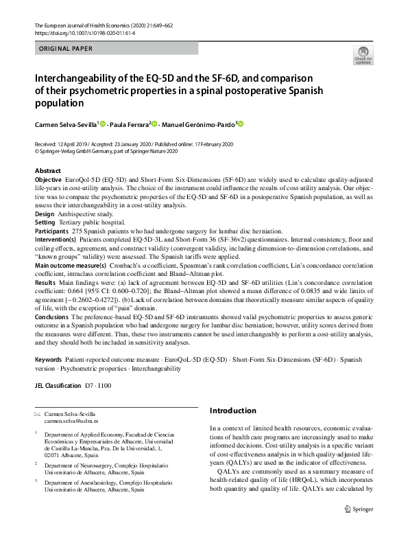 (PDF) Interchangeability of the EQ-5D and the SF-6D, and comparison of ...