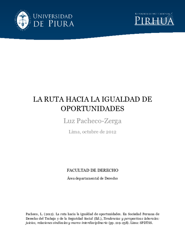 (PDF) La Ruta Hacia La Igualdad De Oportunidades