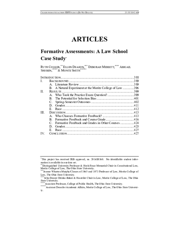 (PDF) Formative Assessments A Law School Case Study Deborah Merritt