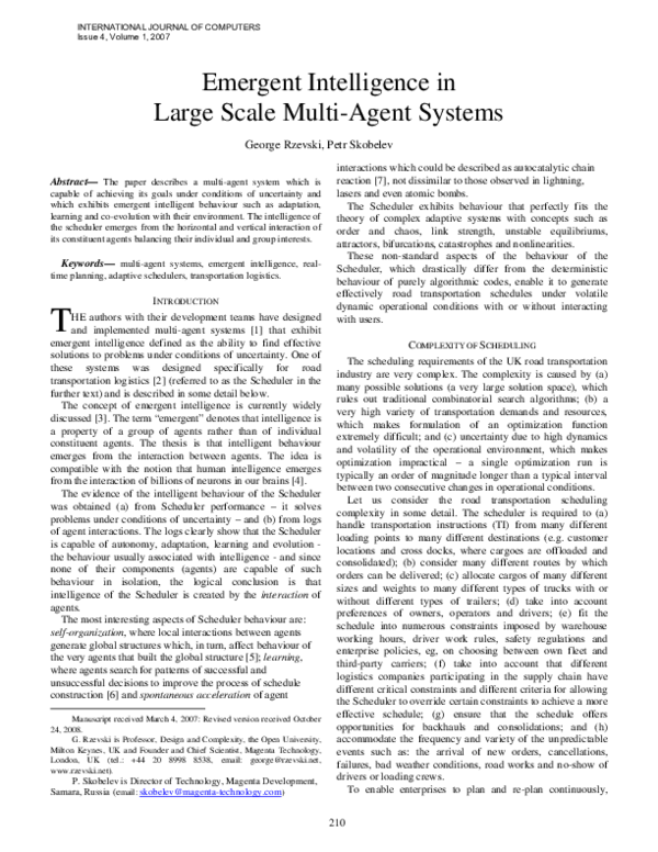 (PDF) T Emergent Intelligence in Large Scale Multi-Agent Systems