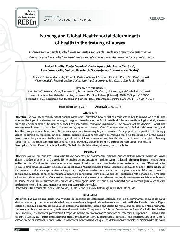 (PDF) Nursing and Global Health: social determinants of health in the ...