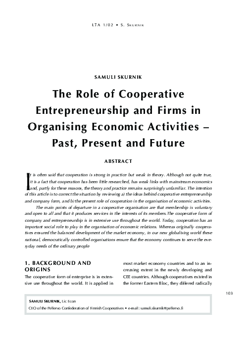 (PDF) The Role of Cooperative Entrepreneurship and Firms in Organising ...