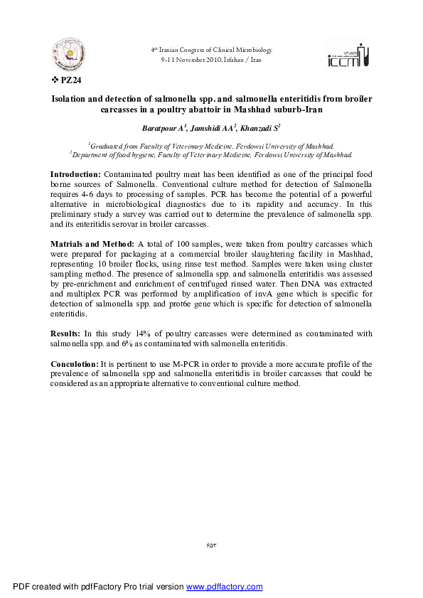 (PDF) Isolation and detection of salmonella spp. and salmonella ...