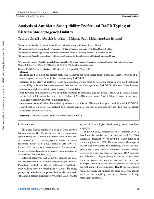 (PDF) Analysis of antibiotic susceptibility profile and RAPD typing of ...
