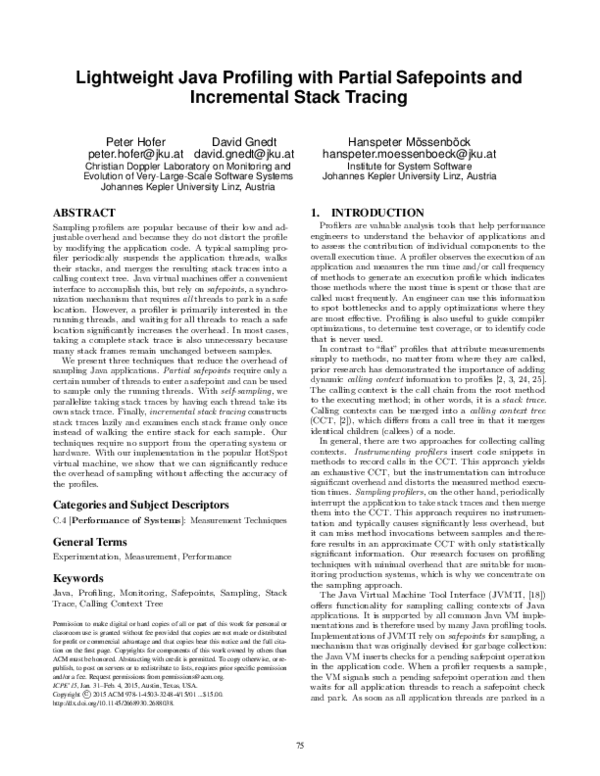 (PDF) Lightweight Java Profiling with Partial Safepoints and ...