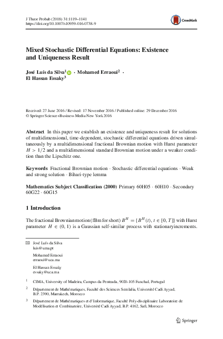 (PDF) Mixed Stochastic Differential Equations: Existence and Uniqueness ...
