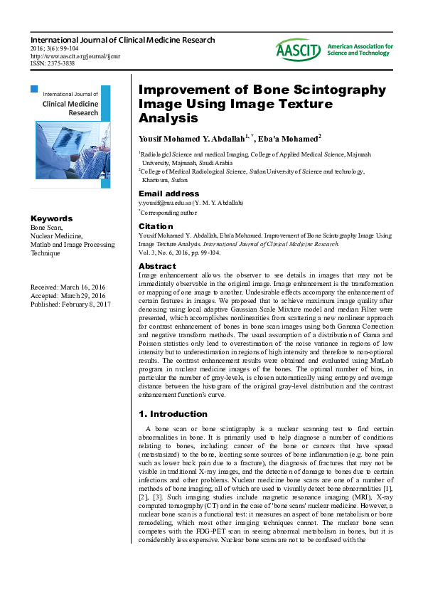 (PDF) Improvement of Bone Scintography Image Using Image Texture Analysis
