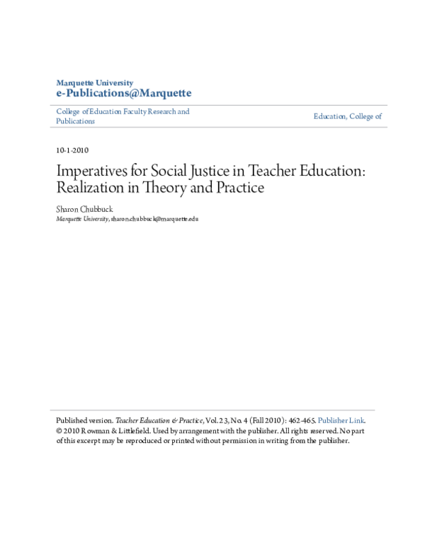 (PDF) Imperatives for Social Justice in Teacher Education Realization