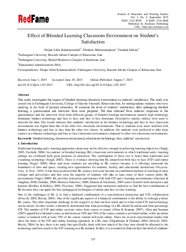 (PDF) Effect of Blended Learning Classroom Environment on Student’s ...