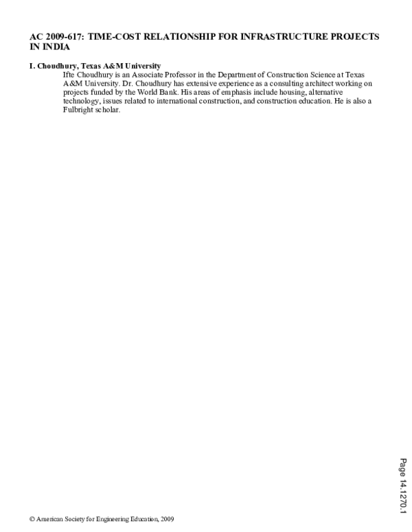 (PDF) Time Cost Relationship For Infrastructure Projects In India ...