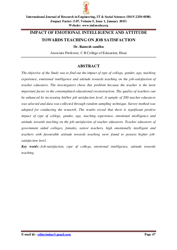 (PDF) Impact of Emotional Intelligence and Attitude Towards Teaching on ...