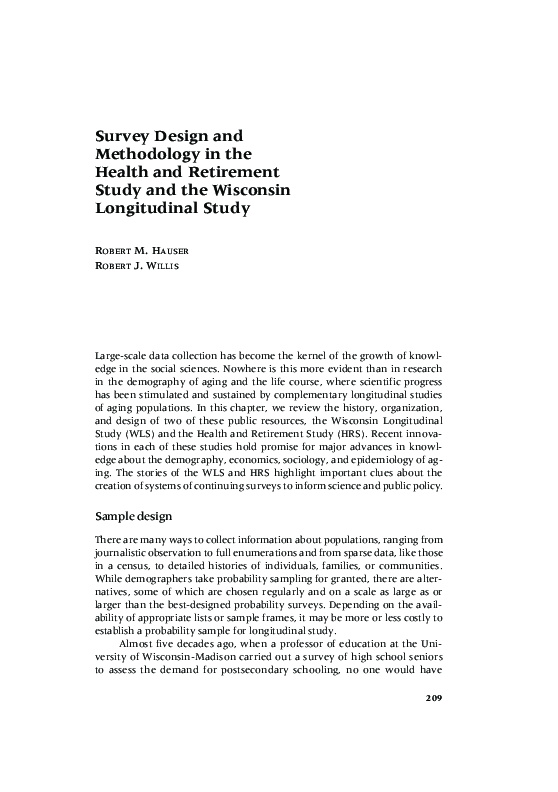 (PDF) Survey Design and Methodology in the Health and Retirement Study ...